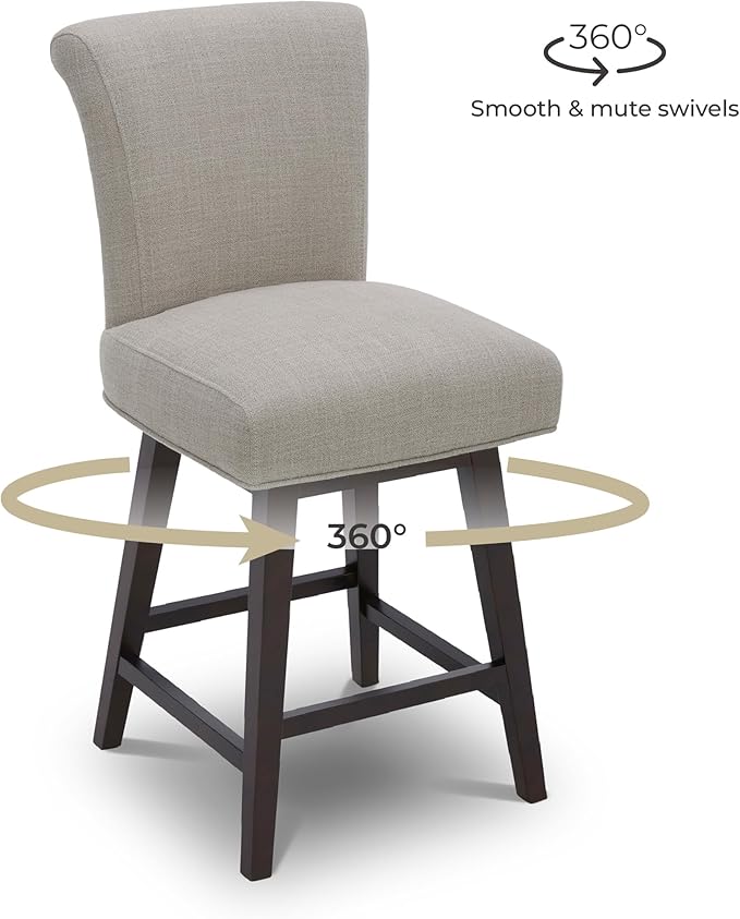 CHITA 26 Inch Counter Height Swivel Bar Stools Set of 3, FSC Certified Modern Fabric Swivel Barstool Chair with Back, Flax Beige
