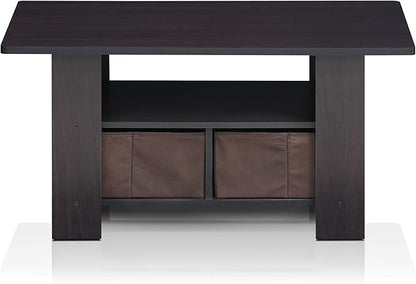 Furinno Andrey Coffee Table with Bin Drawer, Dark Walnut
