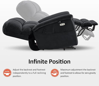 MCombo Large-Wide Dual Motor Power Lift Recliner Chair, Massage and Dual Heating for Elderly People, Infinite Position, Fabric R7166 (Black)