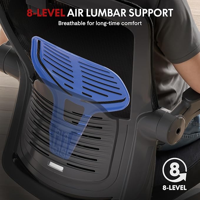 FLEXISPOT OC3-Pro Cloud Ergonomic Office Chair for Big and Tall Black, High Back Office Chair with Flip-up Arm/8-Level Lumbar Support, Foam Seat Cushion, Chairs for Home Office Studying Gaming, Black