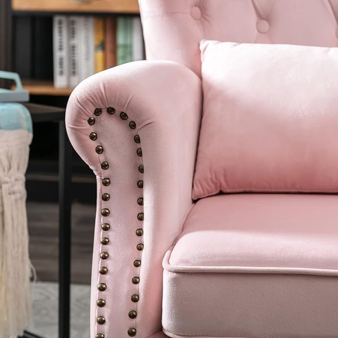 chairus Mid-Century Modern Accent Chair Comfy Tufted Single Sofa Chair Wingback Armchair with Pillow for Club, Living Room, Bedroom - Velvet, Pink
