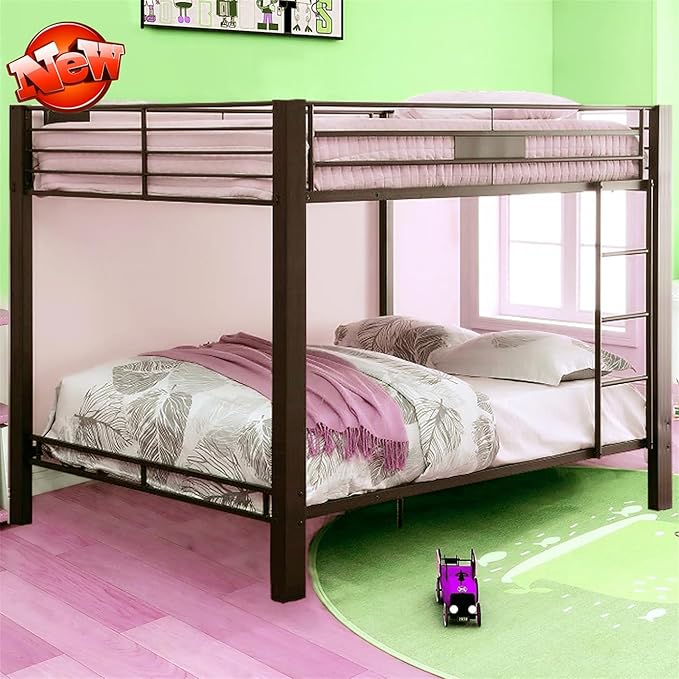 Stronger & Higher Quality Heavy Duty Steel Bunk Bed Queen Over Queen Size Bunkbed, Thickened Safer More Stable Metal Queen Bunk Bed Frame (Faster Assembly) (Queen Over Queen-1)
