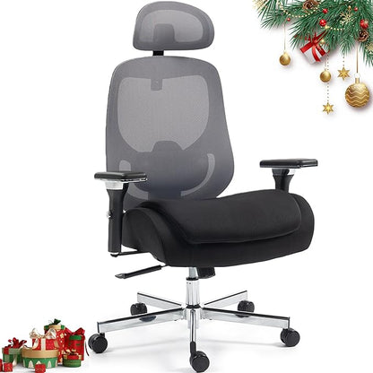 Big and Tall Executive Office Chair, Ergonomic Comfy Mesh Desk Chair with 4D Arms & Extra Wide Seat, Adjustable Headrest & Lumbar Support, 750LBS Capacity, Black&Grey