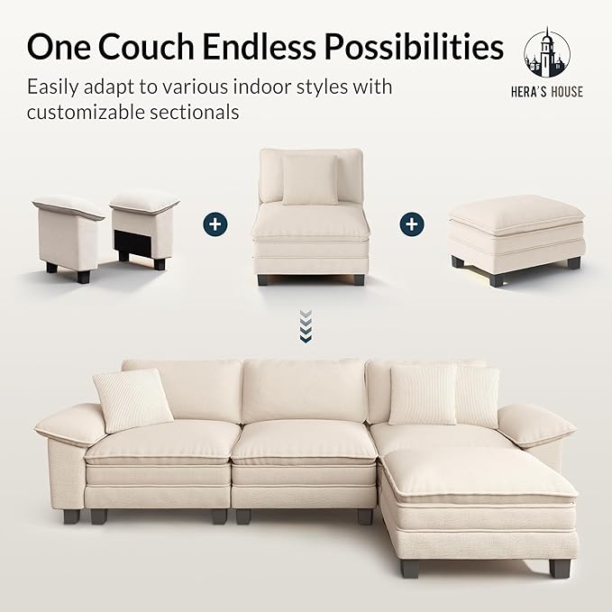 HERA'S HOUSE 88" Modular Sectional Sofa, Loveseat Couches for Living Room, Comfy Cloud Couch 2-Seater Deep Seat Sofa with Throw Pillow, Chenille Beige