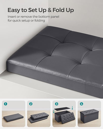 SONGMICS MAZIE Collection - 30 Inches Storage Ottoman Bench with Flipping Lid, Storage Chest Footstool, Load 660 lb, for Entryway, Living Room, Bedroom, Synthetic Leather, Dark Gray ULSF045G01