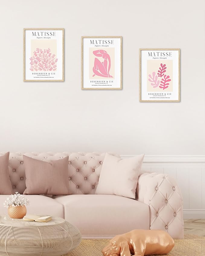 HesenDot Unframed Matisse Pink Wall Art,12x16in Canvas Prints Poster,Set of 3 Modern Abstract Wall Decor Posters,Minimalist Home Decoration for Living Room Bedroom Office