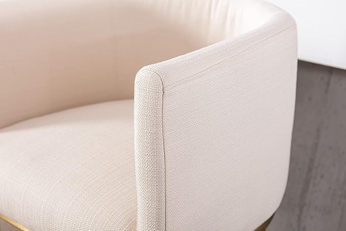 Contemporary Cream Linen Bar Stools Set of 3, 32" Upholstered Fabric Counter Height Barstool Kitchen Counter Island Stools with Golden Metal Base