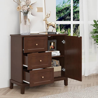 HLR Accent Cabinet with 3 Drawers and Door, Wooden Storage Cabinet with Shelves, Sideboard for Living Room, Entryway, Brown