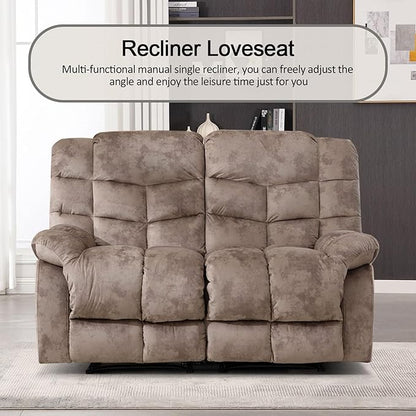 CANMOV Manual Recliner Sofa Set,2 Pieces Sofa Furniture Set for Living Room, Manual Reclining Loveseat and Recliner Sofa with Overstuffed Arms for Living Room, Bedroom, Light Brown (2+3)