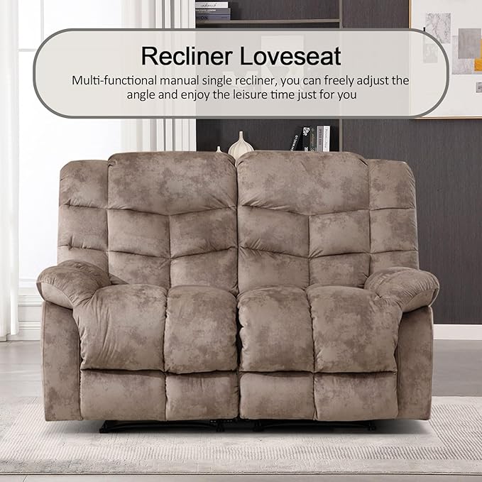 CANMOV Manual Reclining Sofa Set,2 Pieces Sofa Furniture Set for Living Room, Manual Recliner Chair and Recliner Loveseat with Arms for Living Room, Bedroom, Light Brown (1+2)