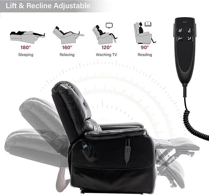 Power Lift Recliner Chair Recliners for Elderly,Lay Flat Air Leather Recliner with Heat and Massage,Dual Motor Lounge Recliners for Living Room