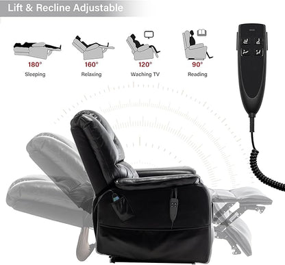 Power Lift Recliner Chair Recliners for Elderly,Lay Flat Air Leather Recliner with Heat and Massage,Dual Motor Lounge Recliners for Living Room