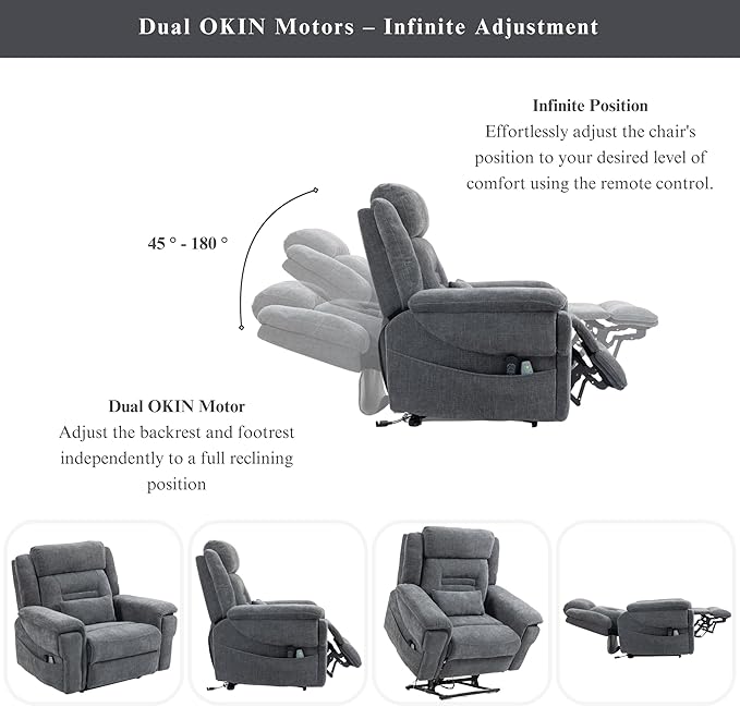 Big Man Power Lift Recliner for Elderly Adults 28 Inch Wide Seat, Oversized Recliner 400 lbs with Heat Massage, Lay Flat Recliner Chair Cup Holder & Wireless Phone Charger, USB Type C Charging