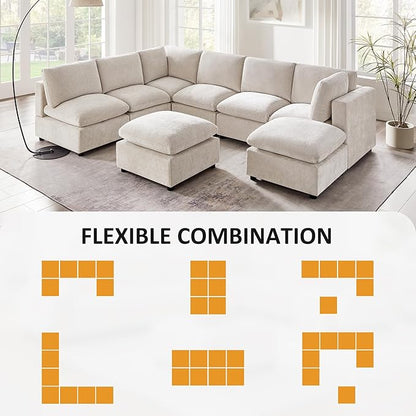 VANOMi Modular Sectional Sofa, Convertible Sofa Couch Modular Sofa with Ottoman, Sectional Sofas for Living Room Small Apartments