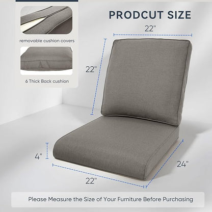 9-Piece Outdoor Patio Cushion Set - Fade & Water Resistant with Removable Olefin Cover, 22x24x4 Inch Memory Foam Cushions for Wicker Sectional Sofa – Grey/Regular
