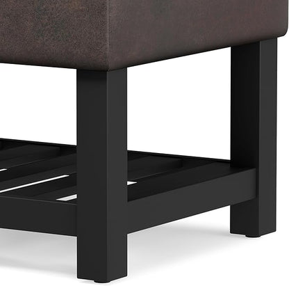 SIMPLIHOME Cosmopolitan 44 inch WideTransitional Rectangle Storage Ottoman Bench with Open Bottom in Distressed Brown Vegan Faux Leather, Assembled for the Living Room and Bedroom