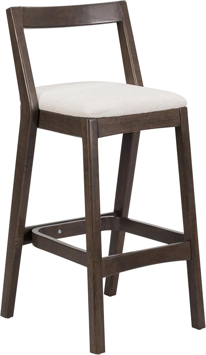 Christopher Knight Home Yone Counter Height Bar Stools Set of 2, Comfy Fabric Upholstered Bar Stool for Kitchen Island, Wooden Dining Room Chair, Barstools with Footrest/Backrest, Beige + Dark Brown