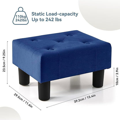Poofzy Small Foot Stool Ottoman, Velvet Ottoman Foot Rest with Legs, Rectangle Foot Rest for Couch, Footstools and Ottomans Small for Living Room and Entryway (Navy Blue)