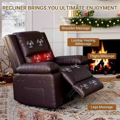 PU Leather Electric Power Lift Chair, Recliner Massage Chair with Remote Control and Side Pocket for Elderly, Power Lift Recliner Sofa with Heat and Massage for Living Room, Bedroom, Brown