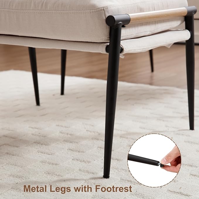 HEAH-YO Modern Footstool Ottoman Set of 1, Upholstered Chenille Fabric Footrest Ottoman with Metal Legs, Small Footrest Extra Seating for Living Room Entryway, Beige