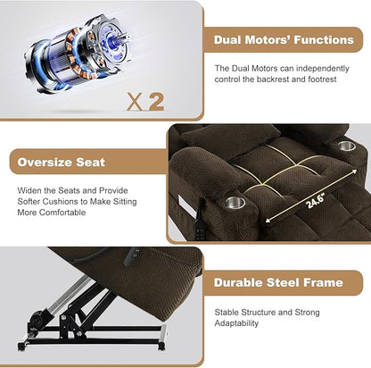 Infinite Position Power Lift Chair, Dual Motor Power Lift Recliner Chair with Massage and Heat Function for Elderly People, USB Charging Ports, Dark Brown