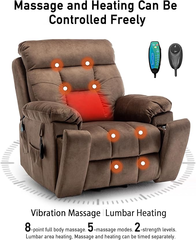Large Power Lift Chairs Recliners for Elderly with Heated and Massage, Lazy Boy Recliner Chair with 26in Extra Wide Seat, Hidden Cup Holder, Side Pocket