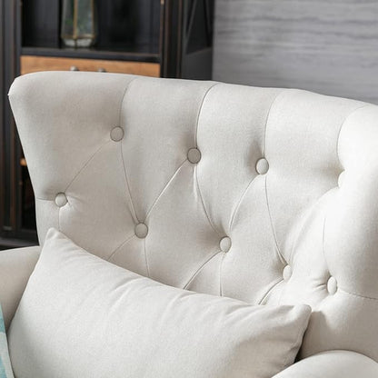 chairus Mid-Century Modern Accent Chairs Set of 2, Comfy Tufted Single Sofa Chair Wingback Armchair with Pillow for Club, Living Room, Bedroom - Linen, Beige