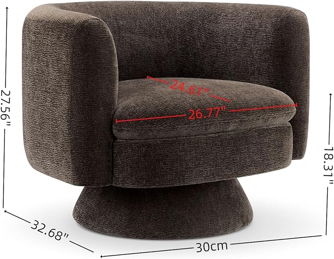 CHERS Swivel Accent Chair, Mid Century Modern Round Barrel Chairs, Upholstered Velvet Fabric Home Sofa Living Room with Solid Wood Base, Single Sofa Lounge Chair, Espresso
