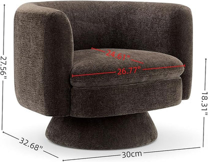CHERS Swivel Accent Chair, Mid Century Modern Round Barrel Chairs, Upholstered Velvet Fabric Home Sofa Living Room with Solid Wood Base, Single Sofa Lounge Chair, Espresso