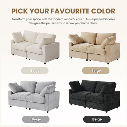 WJShome Modern Sectional Sofa 134 Inch 4-Seater Cloud Couch with Chenille Deep Seat Couches for Living Room, Bedroom and Apartment，Khaki