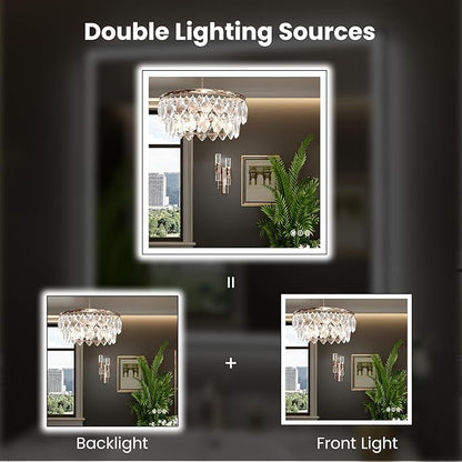 WTTY 36"X36" LED Bathroom Mirror with Black Frame, Bathroom Vanity Mirror with Lights for Wall, Front Light and Backlit, Anti-Fog, Dimmable, 3 Colors, Shatterproof, Memory, Horizontal/Vertical