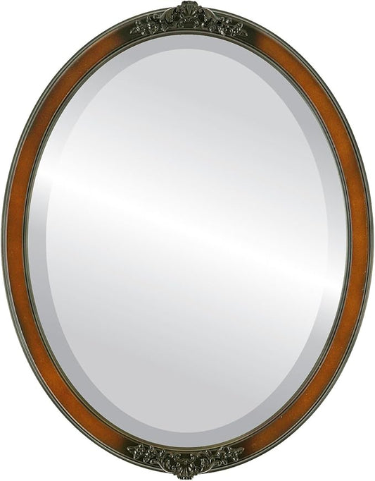 OVALCREST Oval Beveled Wall Mirror for Home Decor - Athena Style - Walnut - 26" x 22" Outside Dimensions