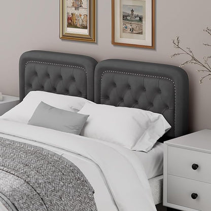 Tufted Upholstered Headboard King Size, Button Adjustable Height King Head Board Only, Sturdy and Durable Solid Wood with Nailhead Trim Headboards, Ideal for Bedroom, Dorm, Guest Room,Gray