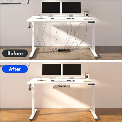 FLEXISPOT EN2 Whole-Piece Standing Desk with Clamp Power Strip, 48 x 24'' Electric Stand Up Height Adjustable Desk with Cable Management (Gray Frame + 48" White Desktop, 2 Packages)