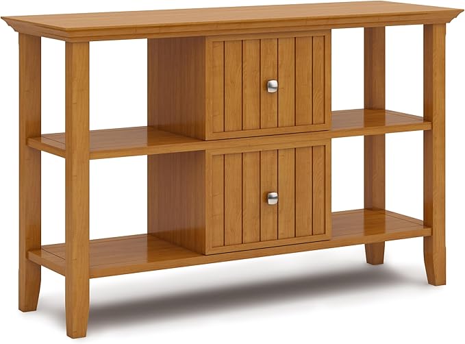 SIMPLIHOME Acadian SOLID WOOD 48 inch Wide Transitional Console Sofa Table in Light Golden Brown for the Living room Entryway and Bedroom