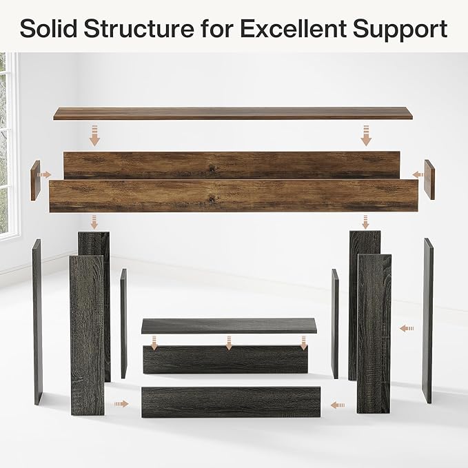 Tribesigns 63" Console Table, Farmhouse 2-Tier Entryway Table with U-Shaped Base, Narrow Long Wood Sofa Table Behind Couch Table for Living Room, Hallway, Foyer, Vintage Brown & Gray