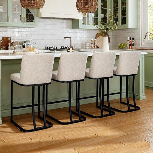 MAISON ARTS Counter Height Bar Stools with Back Set of 4 for Kitchen Counter, 24 Inch Modern Upholstered Faux Leather Barstools Farmhouse Bar Chairs Luxury Island Stools Support 330LBS, Light Grey