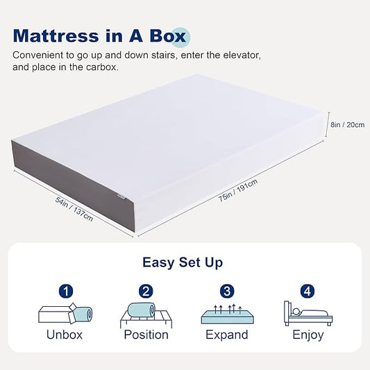 Amazon Basics Plush Memory Foam Bed Mattress, Full, White/Grey, 75 x 54 x 8 inches