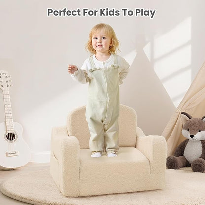 Comfy Toddler Chair & Kids, 2-in-1 Soft Couch Fold Out for Kids, Toddler Chairs Comfy 1-3 Years Old, Convertible Plush Sofa to Lounger for Girls and Boys, Beige