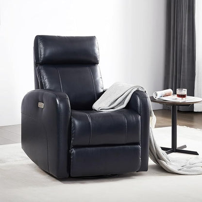 CHITA Genuine Leather Power Swivel Glider Recliner Chair for Adults, FSC Certified Electric Nursery Rocker Recliner Chair for Living Room, Navy Blue