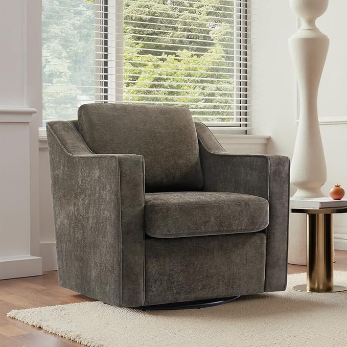 UIXE Swivel Accent Chair Set of 2, Chenille Upholstered Arm Chair for Living Room, Modern Club Armchair Comfy Single Sofa Bedroom Reading Seat with Lumbar Pillow - Coffee