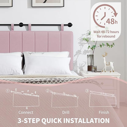 UEV Queen Headboard Only, Wall Mounted Hanging Upholstered Bed Head Board, Modern Vertical Channel Design of Fine Linen, Elegant Pink Fluted Headboard for Bedroom (Pink, Queen Size)