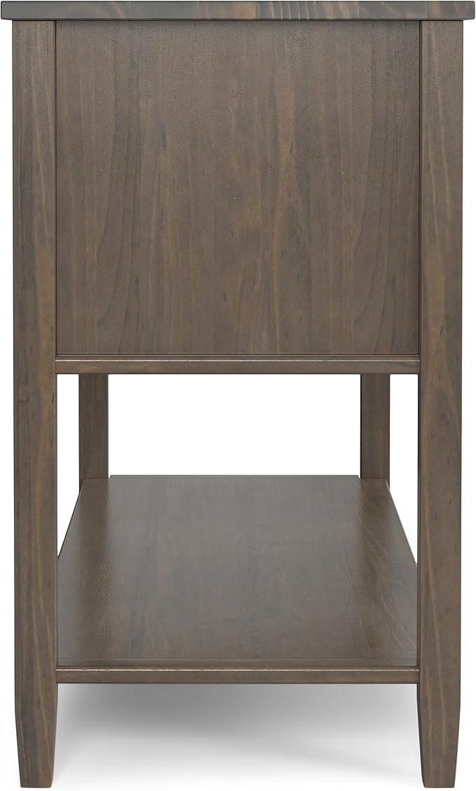SIMPLIHOME Ela Console Table - 48 Inch Wide Solid Wood Sofa Table in Smoky Brown, Transitional Storage for Entryway or Living Room with 2 Drawers, 2 Cabinets, Open Shelf, and X-Panel Doors