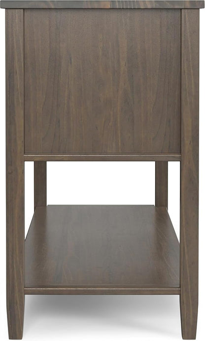 SIMPLIHOME Ela Console Table - 48 Inch Wide Solid Wood Sofa Table in Smoky Brown, Transitional Storage for Entryway or Living Room with 2 Drawers, 2 Cabinets, Open Shelf, and X-Panel Doors