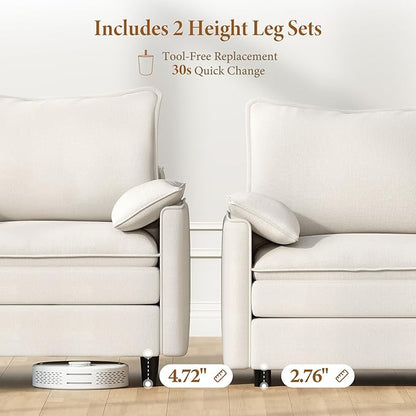 Vesgantti 142" U Shaped Sectional Couch, Comfy Cloud Modular Sectional Sofa with 2 Ottoman Deep Seat Chenille Modern Cloud Sofa, Modular Sofas for Living Room, Bedroom and Apartment, Snow White