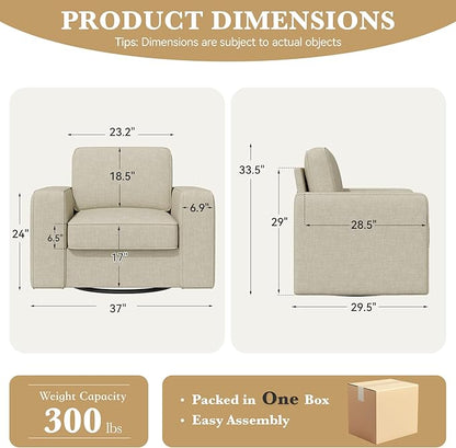 Swivel Accent Chair, FSC Certified Single Sofa 36'' Width Extra Wide Mid-Century Modern Armchair 1 pcs for Living Room, Bedroom, Office-Beige