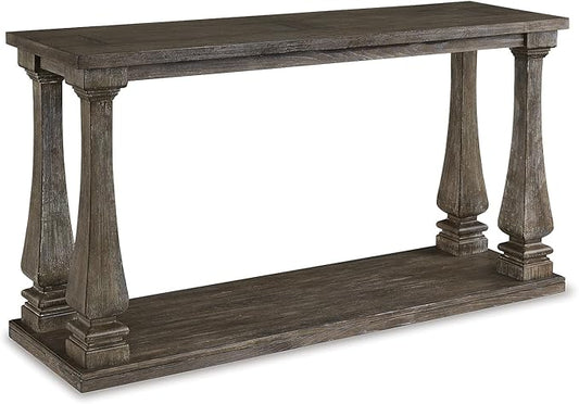 Signature Design by Ashley Johnelle Casual Sofa Table, Plank-look Framed Tabletop, Weathered Finish, Elm Veneers and Wood, 60" W x 18" D x 31.88" H, Gray