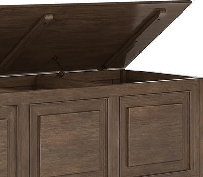 SIMPLIHOME Connaught Storage Bench - 51 inch Wide Solid Wood Trunk Bench in Natural Aged Brown, Traditional Bench for Entryway with Lift-Up Lid and 3 Hidden Compartments