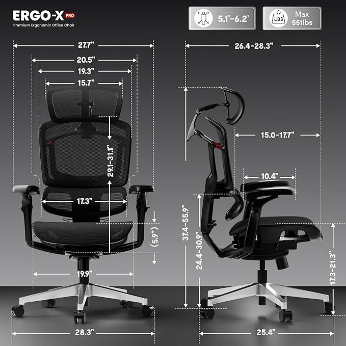 FLEXISPOT ErgoX-PRO Ergonomic Office Chair Black – AeroWeave 5.0 Mesh Seat, 5D Lumbar, 7D Armrests, 4D Headrest, 551LBS Capacity – Office, Gaming, Home
