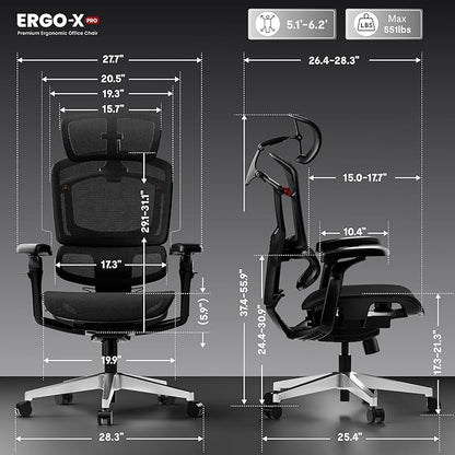 FLEXISPOT ErgoX-PRO Ergonomic Office Chair Black – AeroWeave 5.0 Mesh Seat, 5D Lumbar, 7D Armrests, 4D Headrest, 551LBS Capacity – Office, Gaming, Home